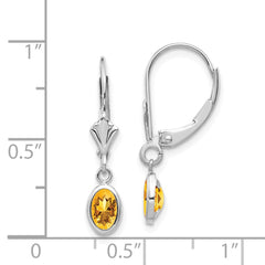 14k White Gold 6x4 Oval Bezel November/Citrine Leverback Earrings