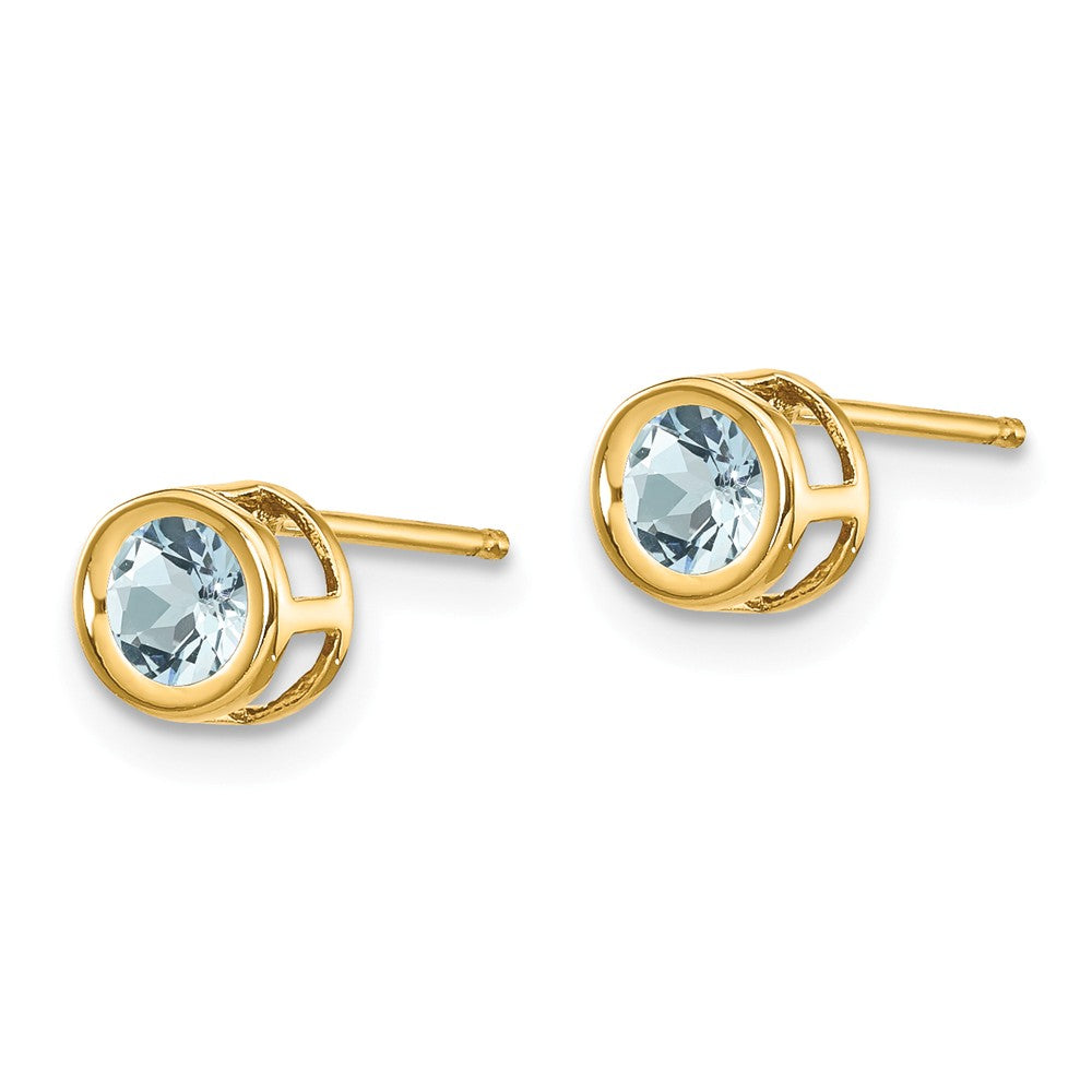 14K 4mm Bezel March/Aquamarine Post Earrings Secondary image