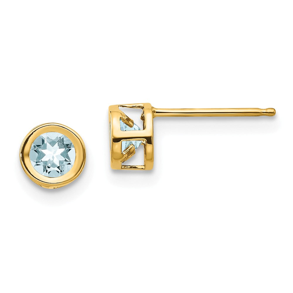 14K 4mm Bezel March/Aquamarine Post Earrings Main image