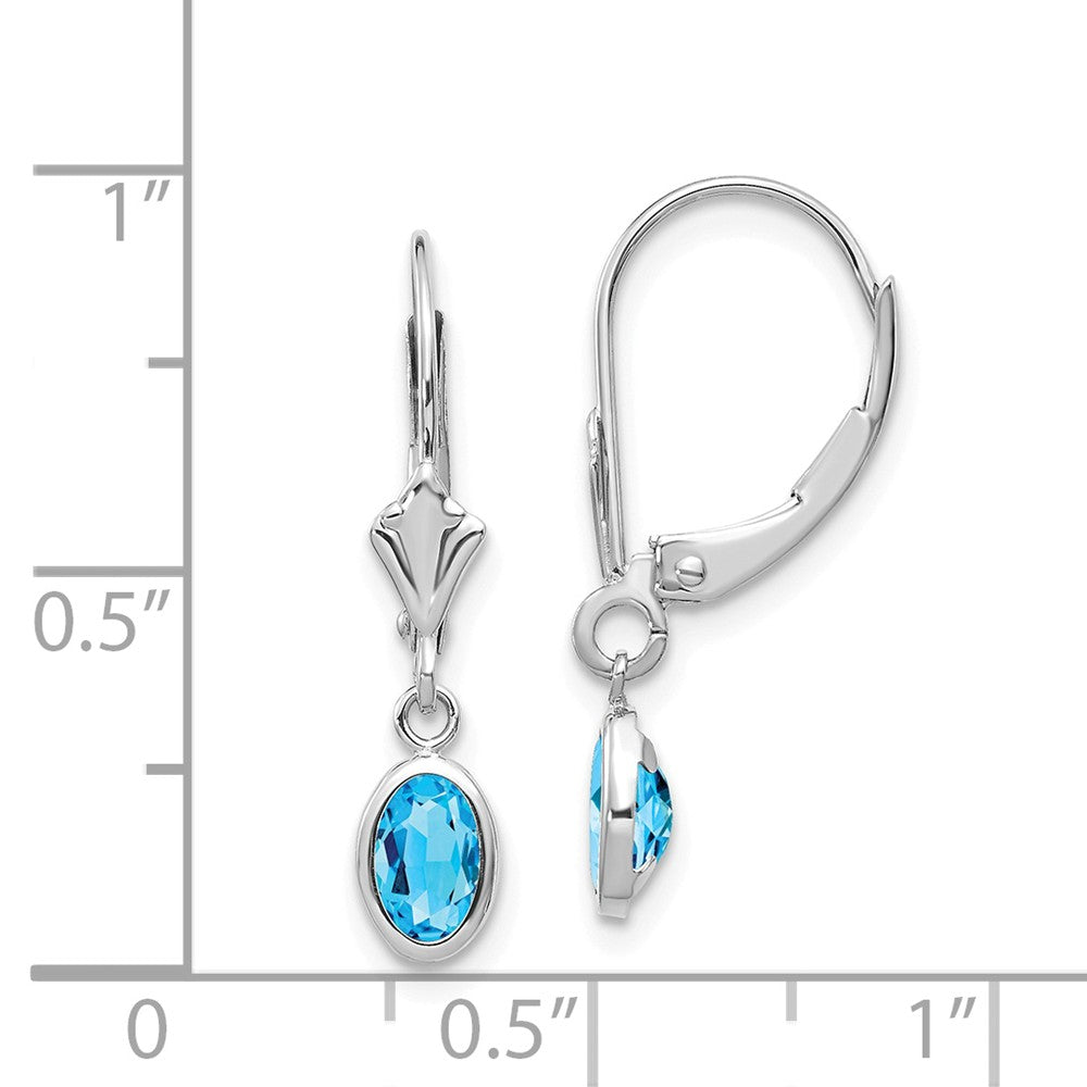 14k White Gold 6x4 Oval Bezel December/Blue Topaz Leverback Earrings