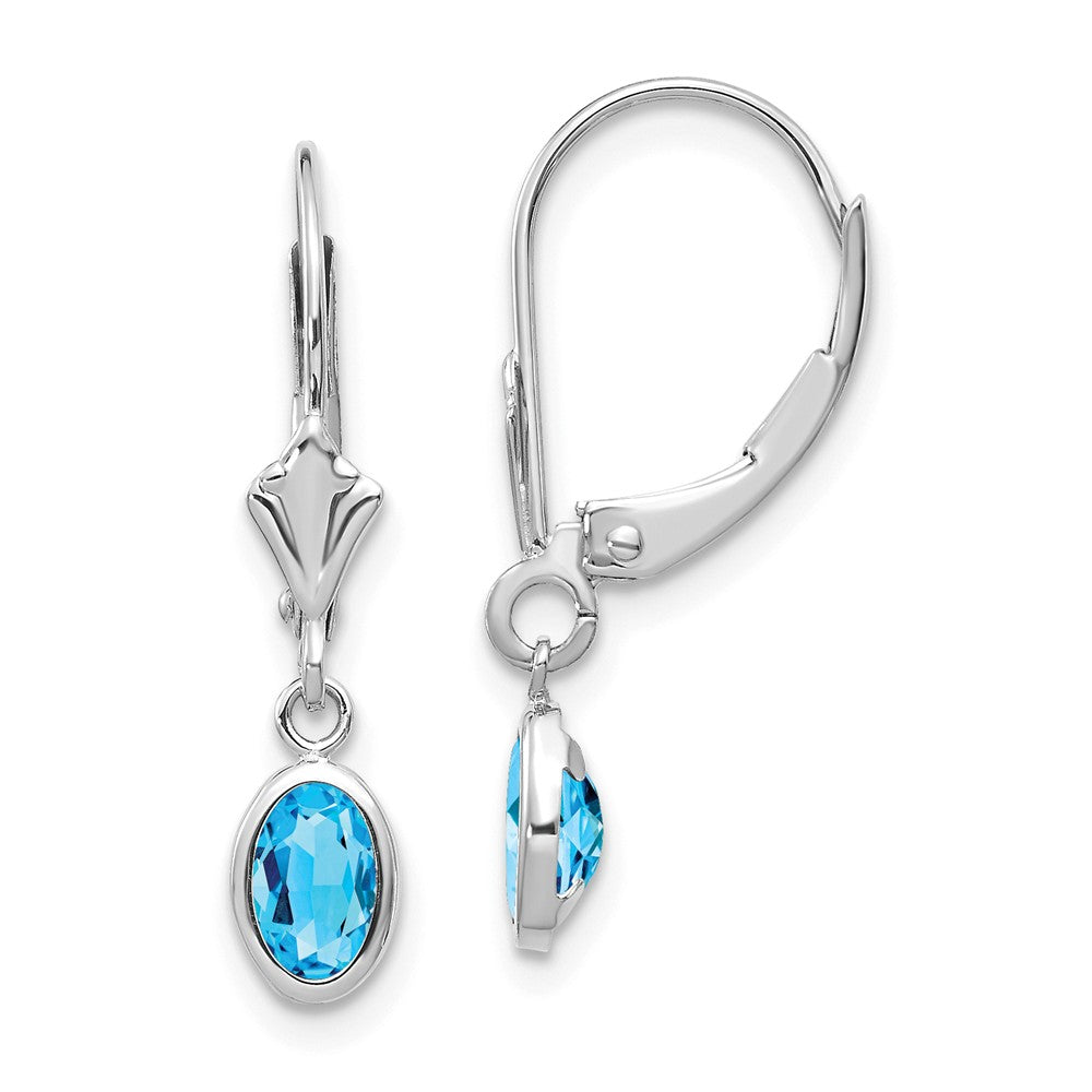 14K White Gold 6x4 Oval Bezel December/Blue Topaz Leverback Earrings Main image