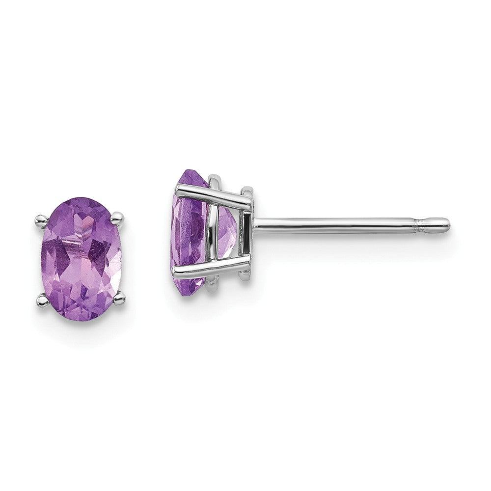 14K White Gold 6x4 Oval February/Amethyst Post Earrings Main image