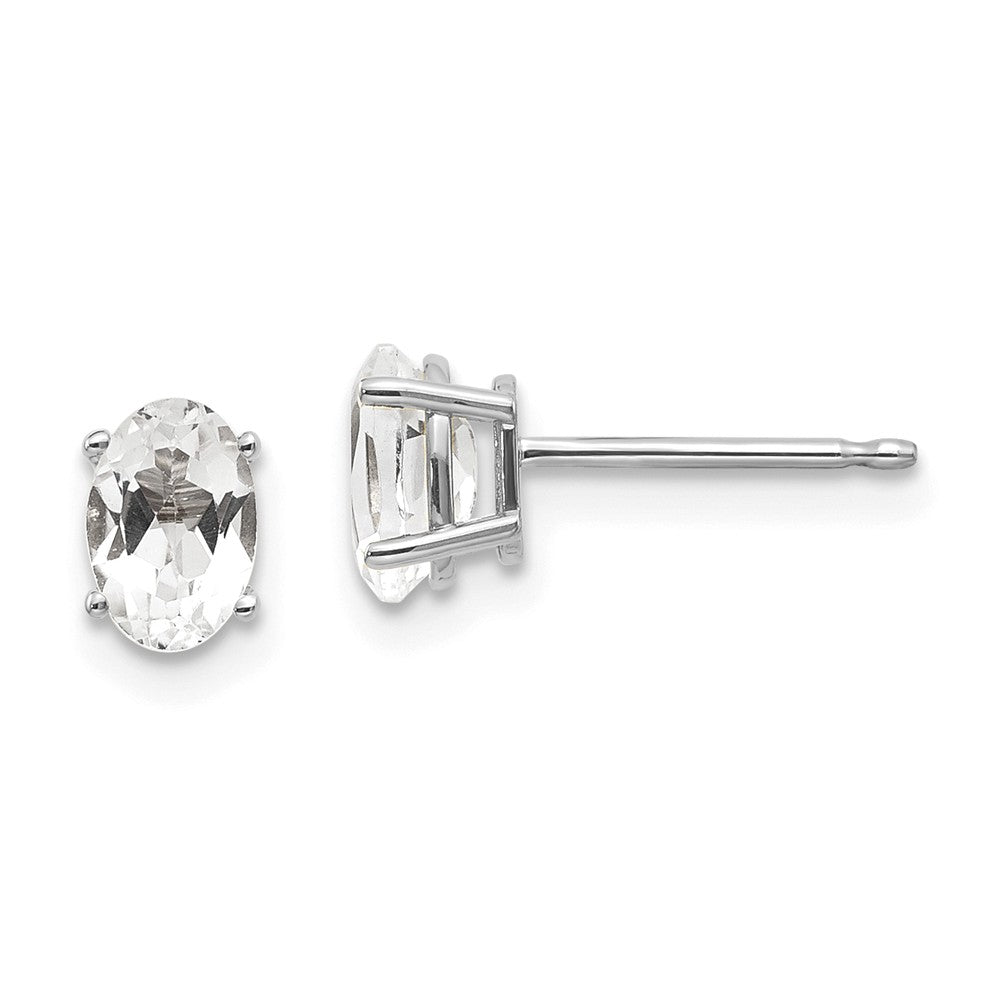 14K White Gold 6x4 Oval April/White Topaz Post Earrings Main image