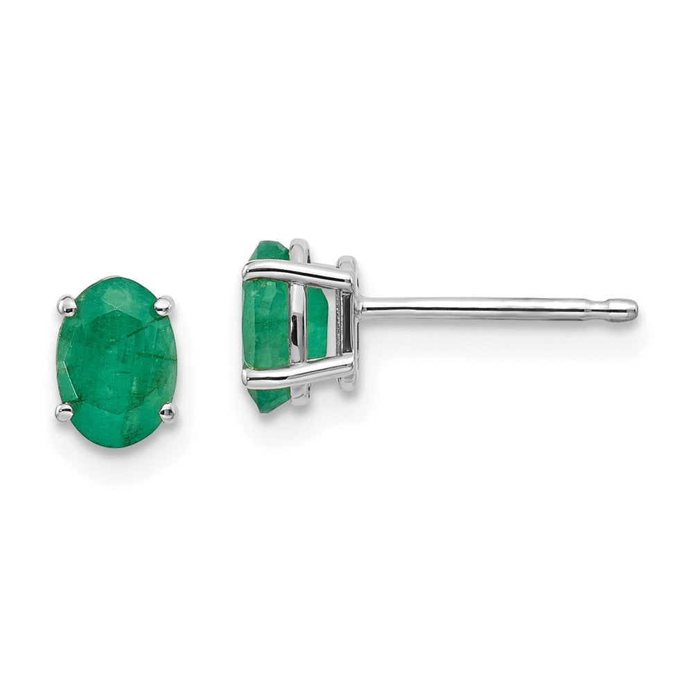 14K White Gold 6x4mm Emerald Earrings Main image