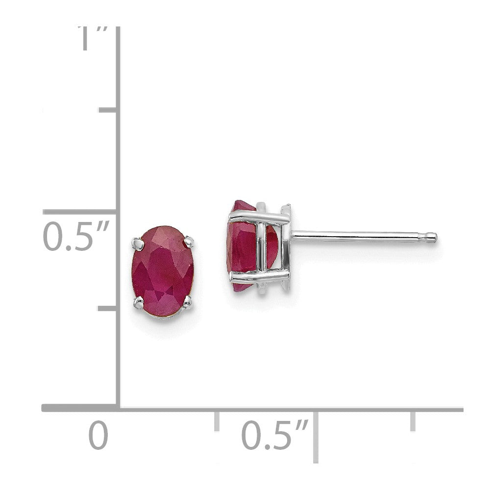 14k White Gold 6x4 Oval July/Ruby Post Earrings