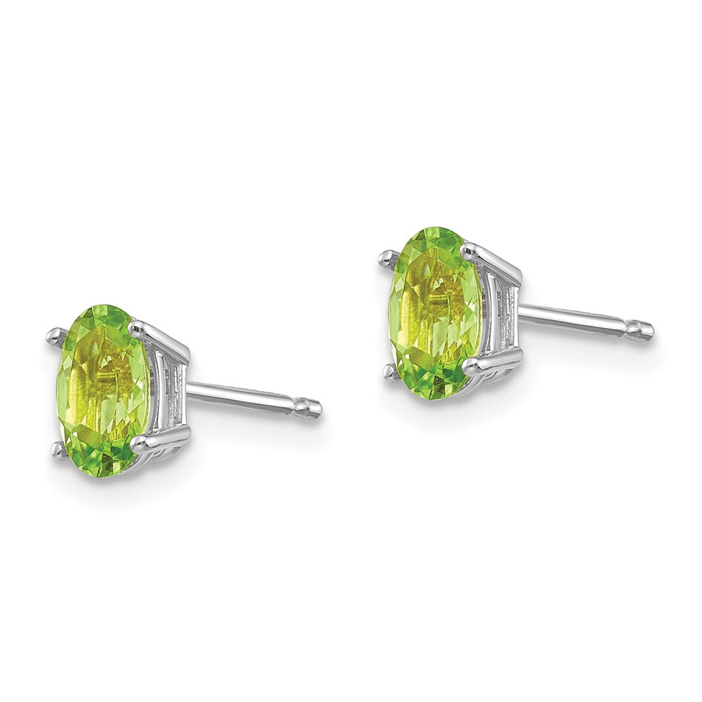 14K White Gold 6x4 Oval August/Peridot Post Earrings