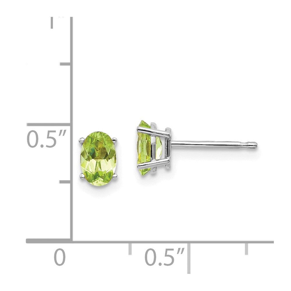 14k White Gold 6x4 Oval August/Peridot Post Earrings