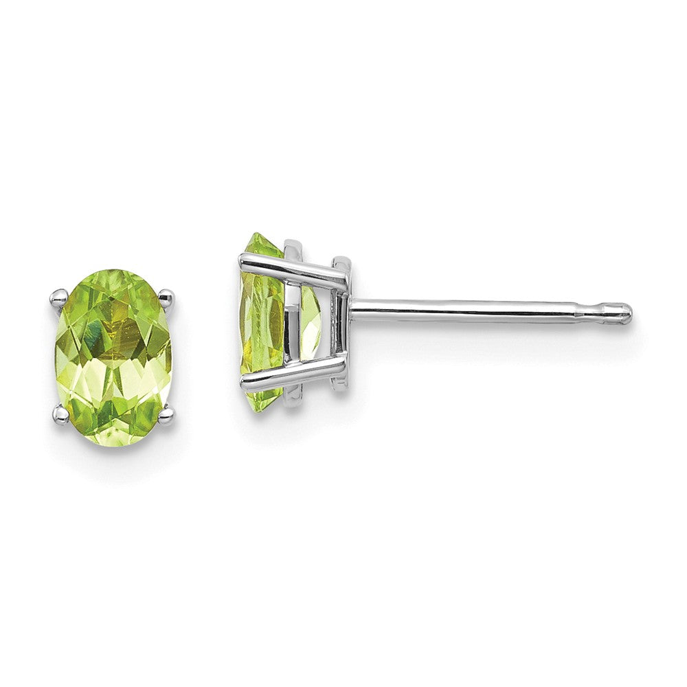 14K White Gold 6x4 Oval August/Peridot Post Earrings Main image