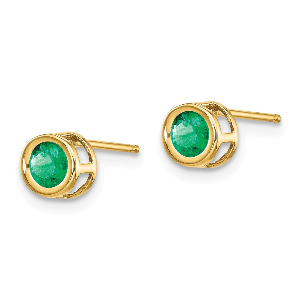 14K 4mm Bezel May/Emerald Post Earrings