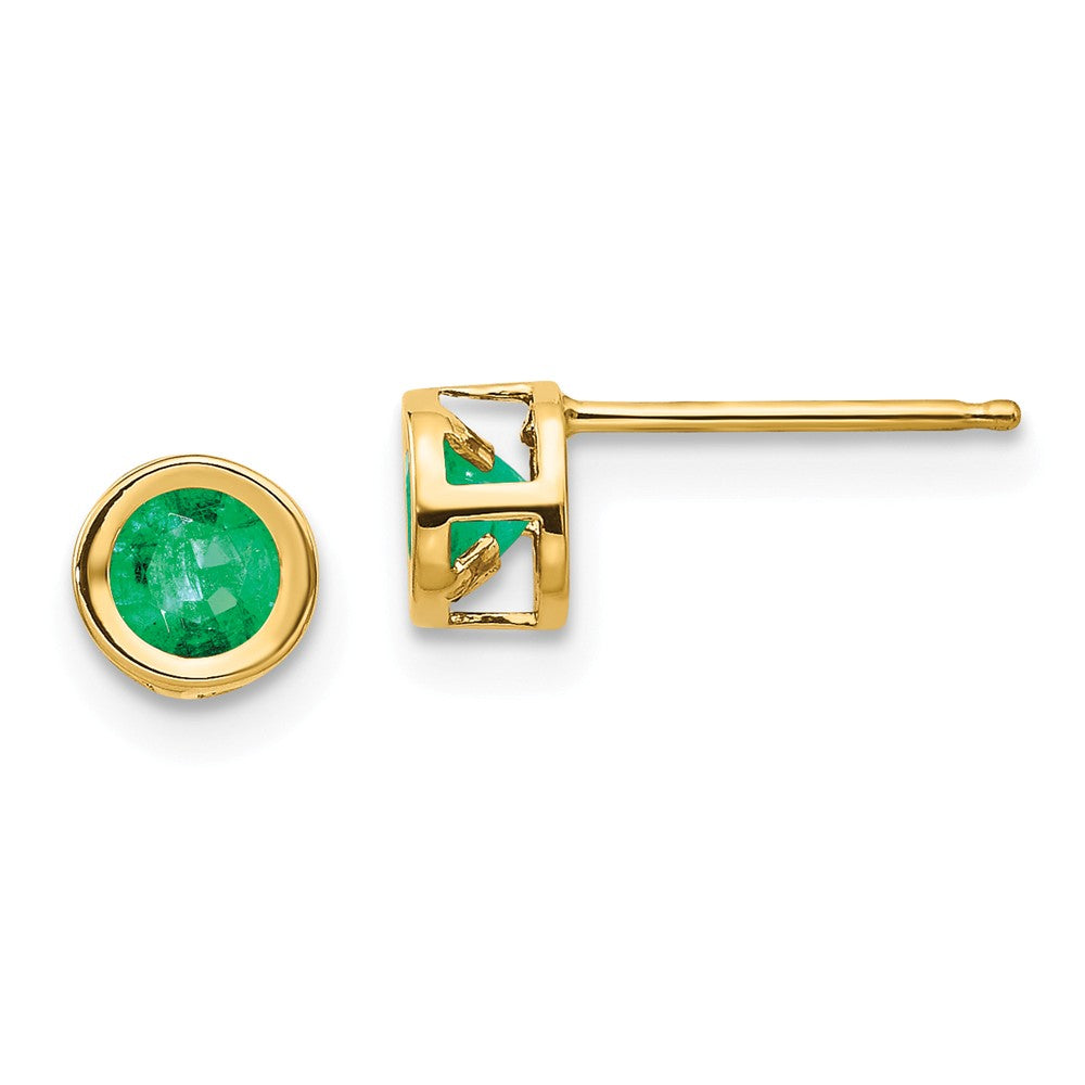 14K 4mm Bezel May/Emerald Post Earrings