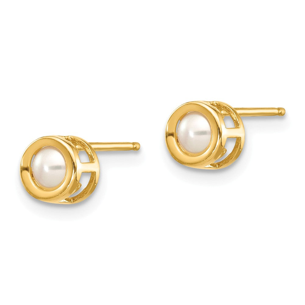 14K 4mm Bezel June/FW Cultured Pearl Post Earrings Secondary image