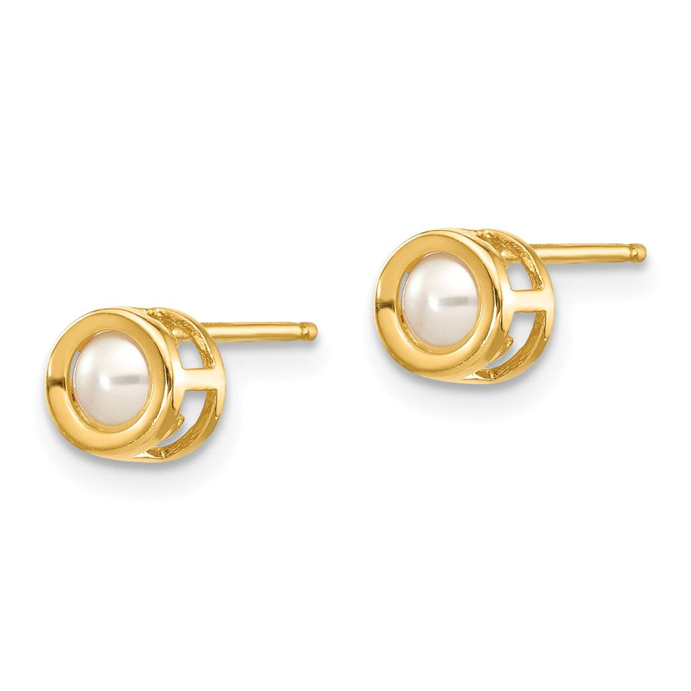 14K 4mm Bezel June/FW Cultured Pearl Post Earrings