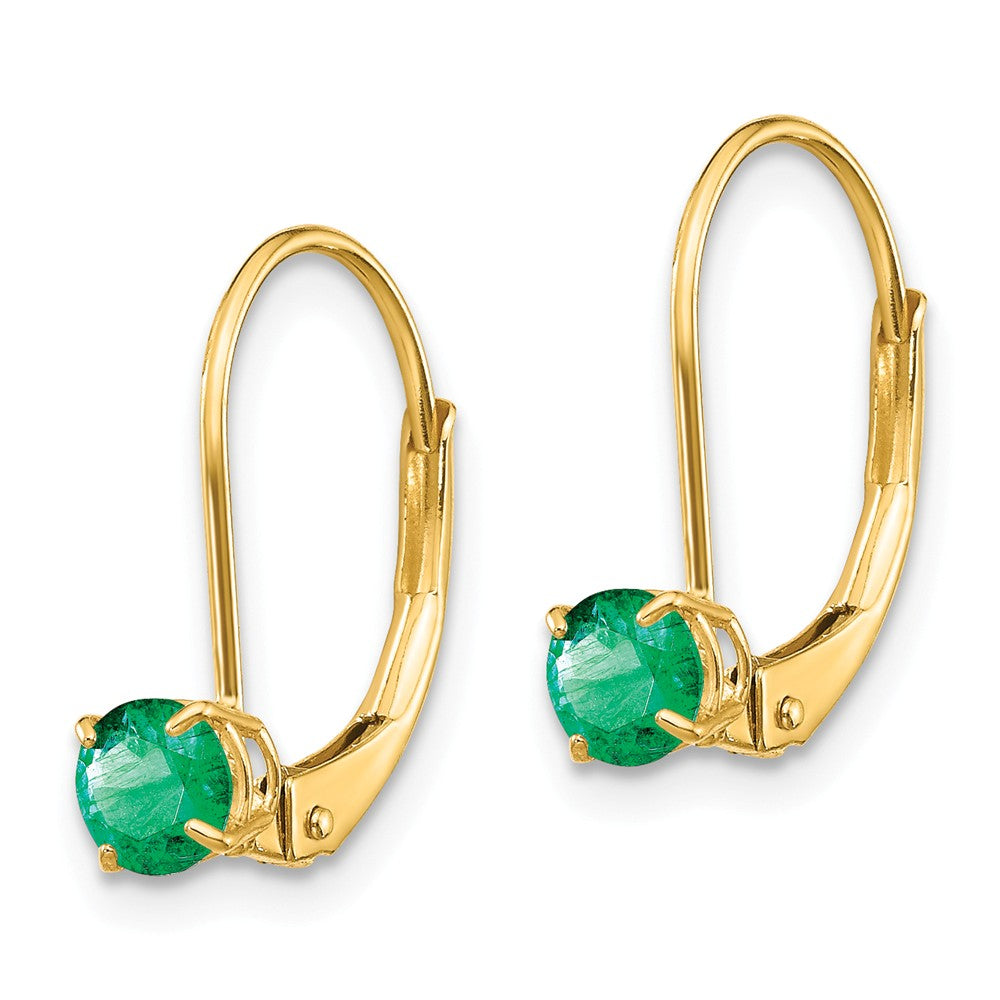 14K 4mm Round May/Emerald Leverback Earrings