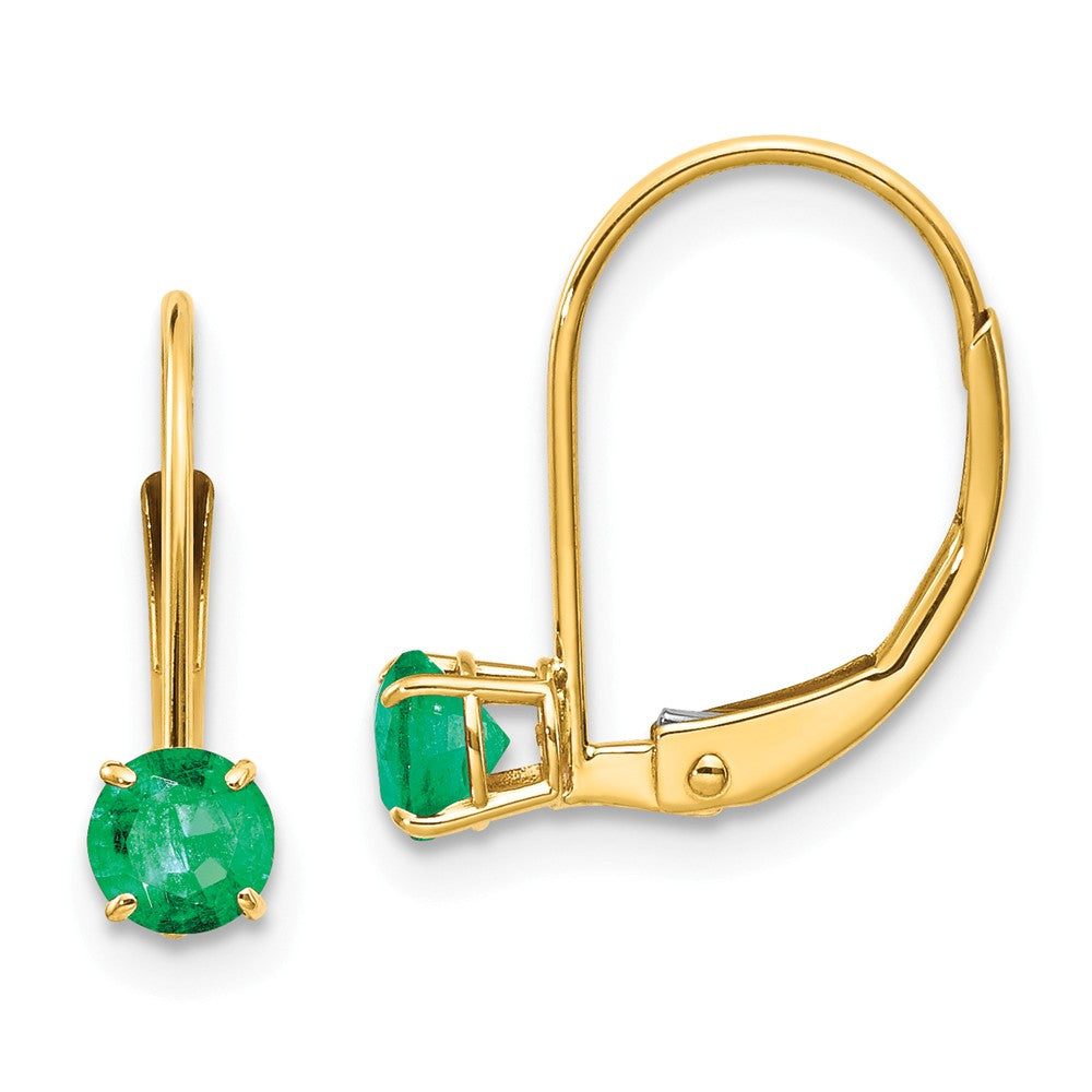 14K 4mm Round May/Emerald Leverback Earrings