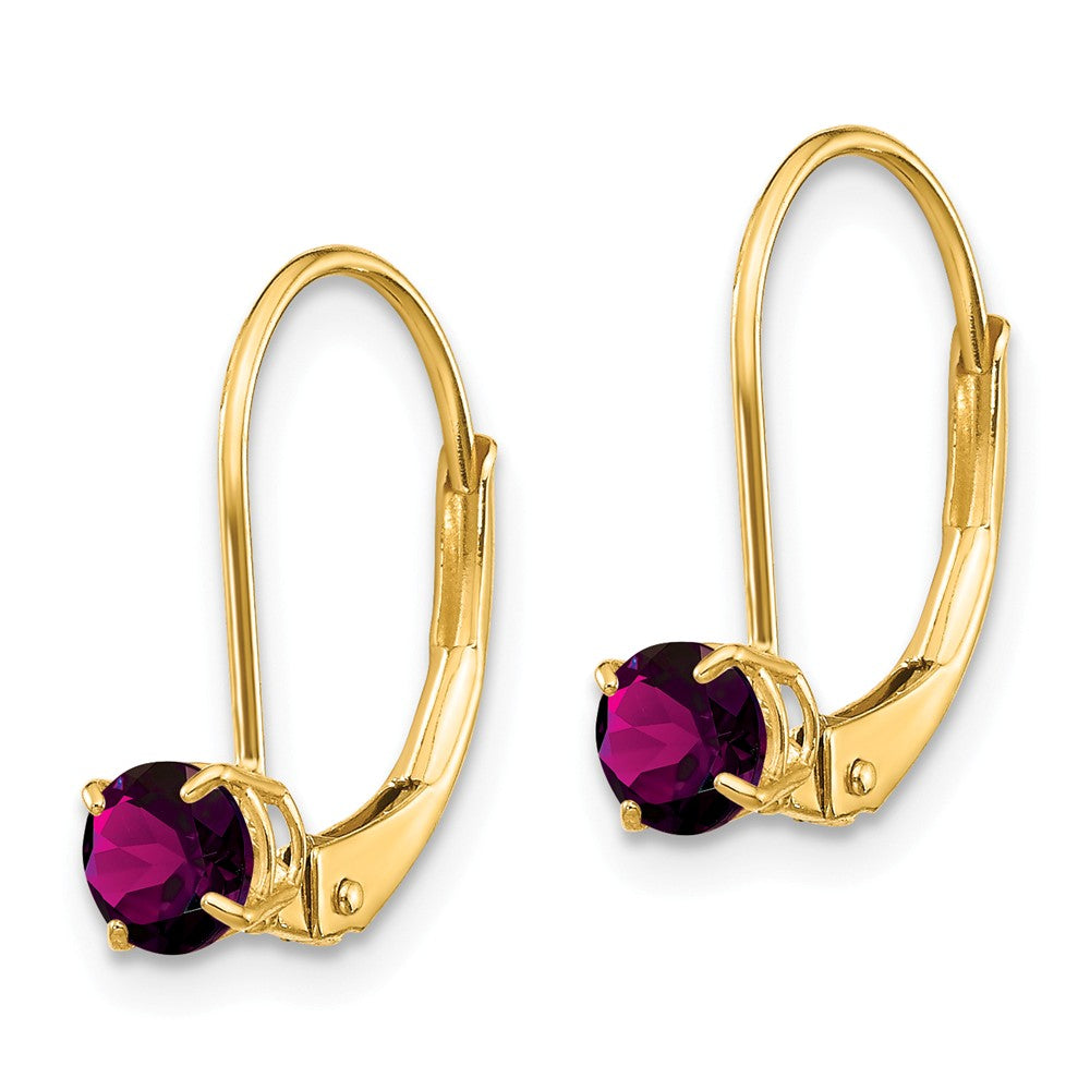 14K 4mm Round June/Rhodolite Leverback Earrings Secondary image