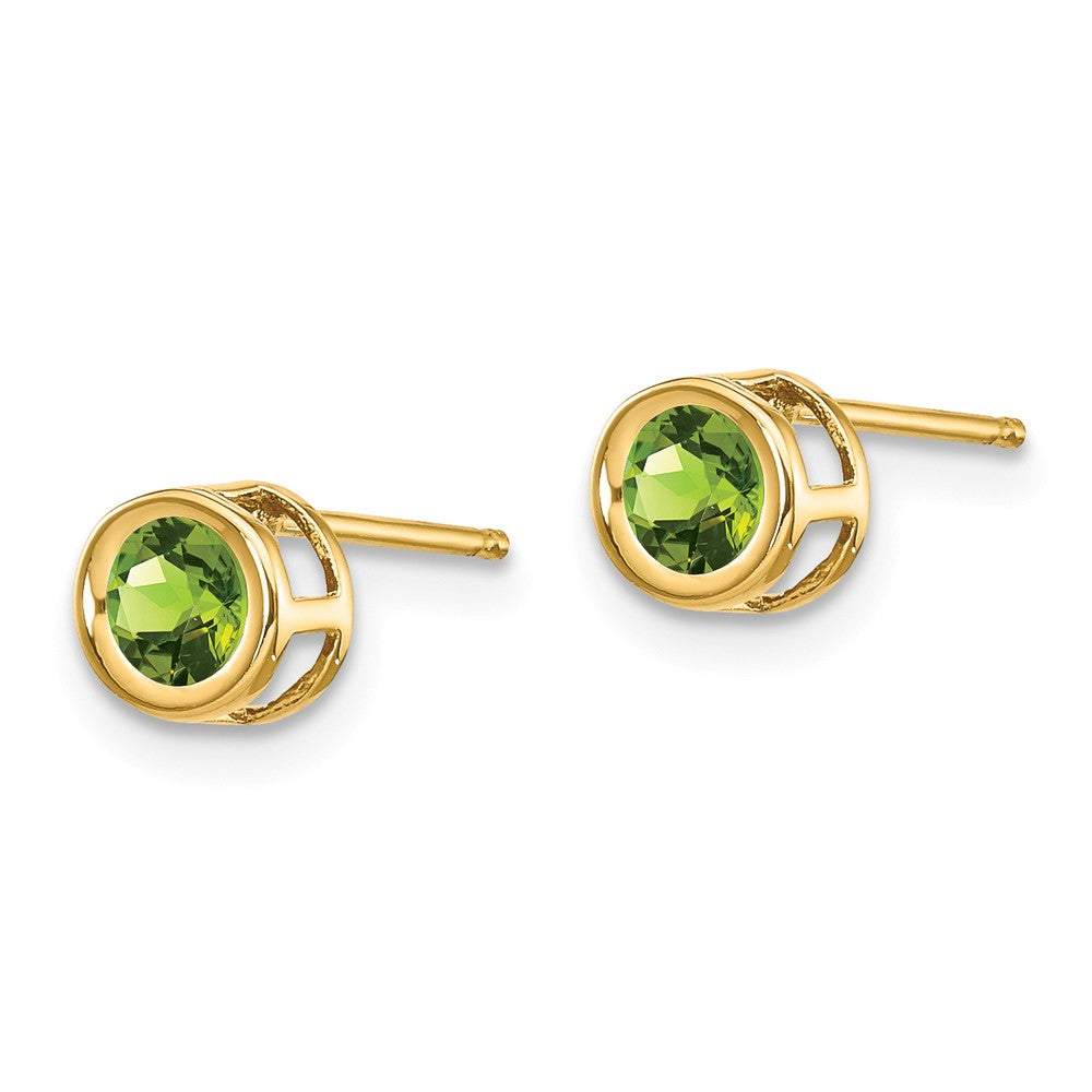 14K 4mm Bezel August/Peridot Post Earrings Secondary image