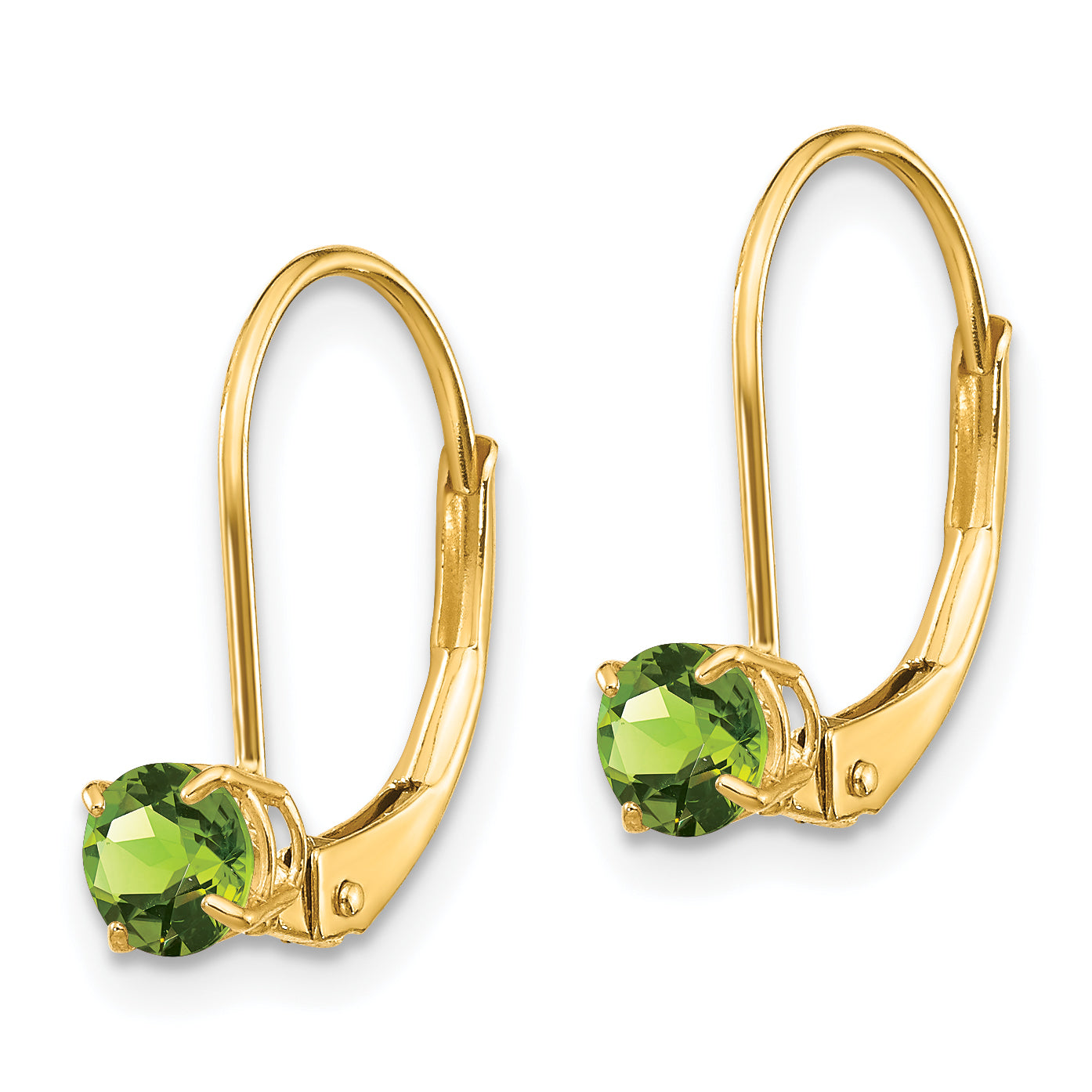 14k 4mm Round August/Peridot Leverback Earrings Secondary image