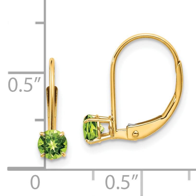 14k 4mm Round August/Peridot Leverback Earrings