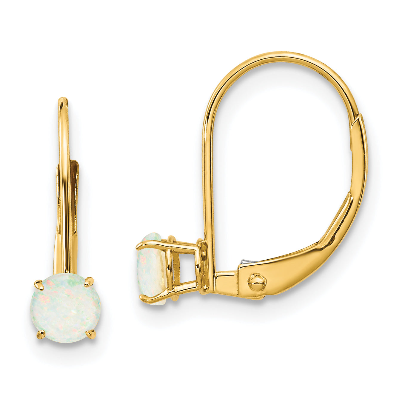 14k 4mm Round October/Opal Leverback Earrings Main image