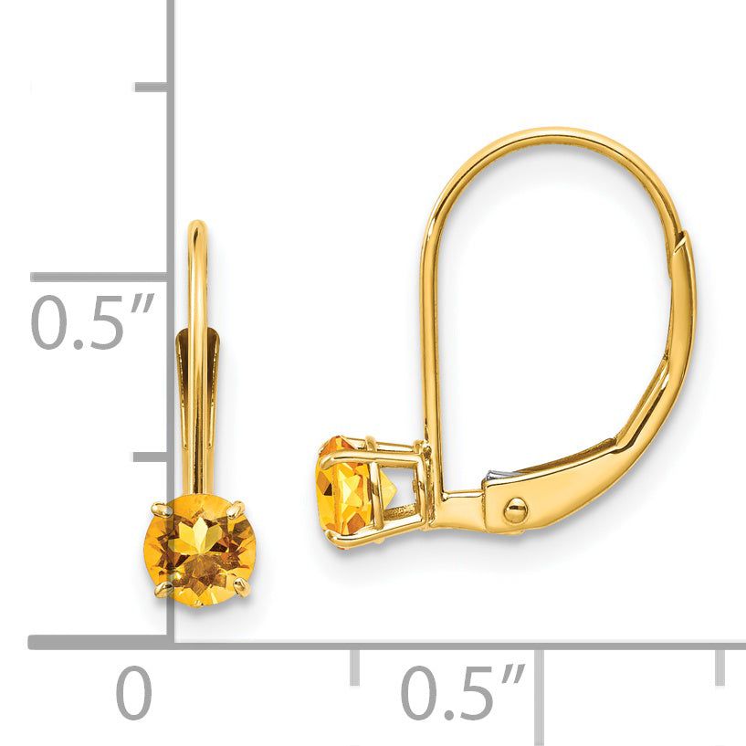 14k 4mm Round November/Citrine Leverback Earrings