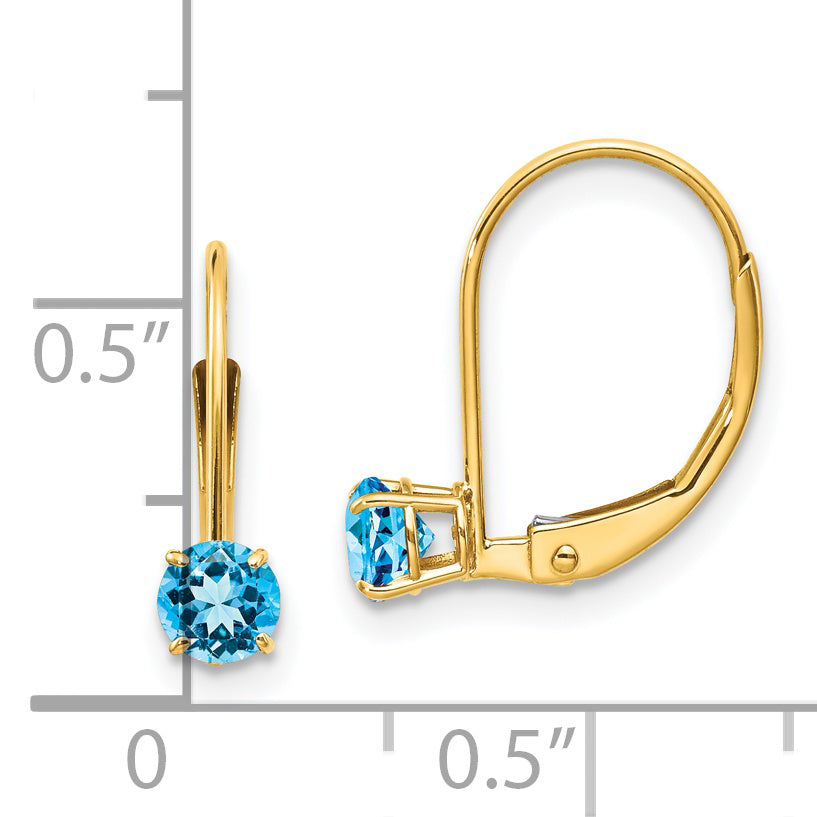 14k 4mm Round December/Blue Topaz Leverback Earrings