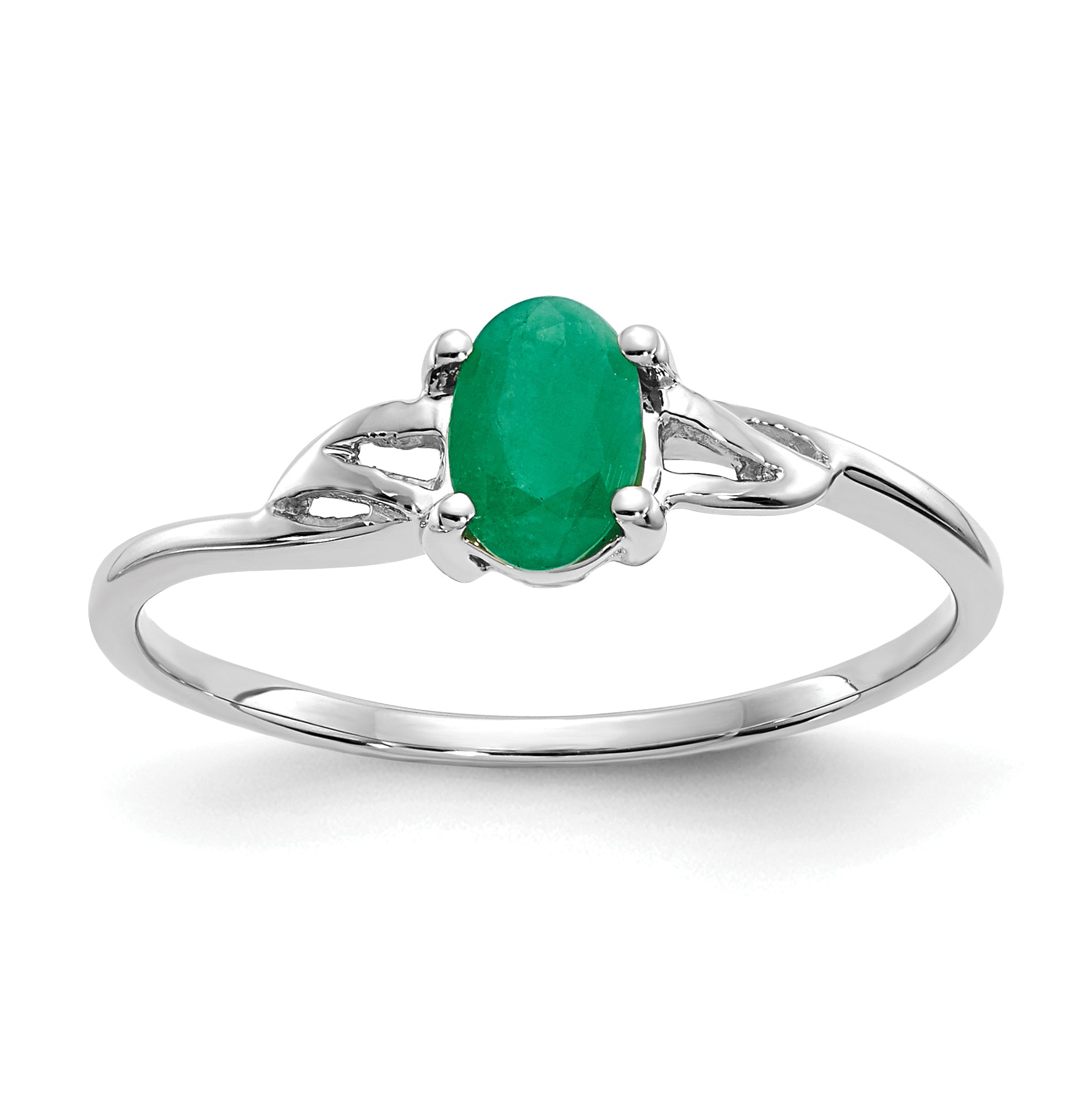 14k White Gold Emerald Birthstone Ring Main image