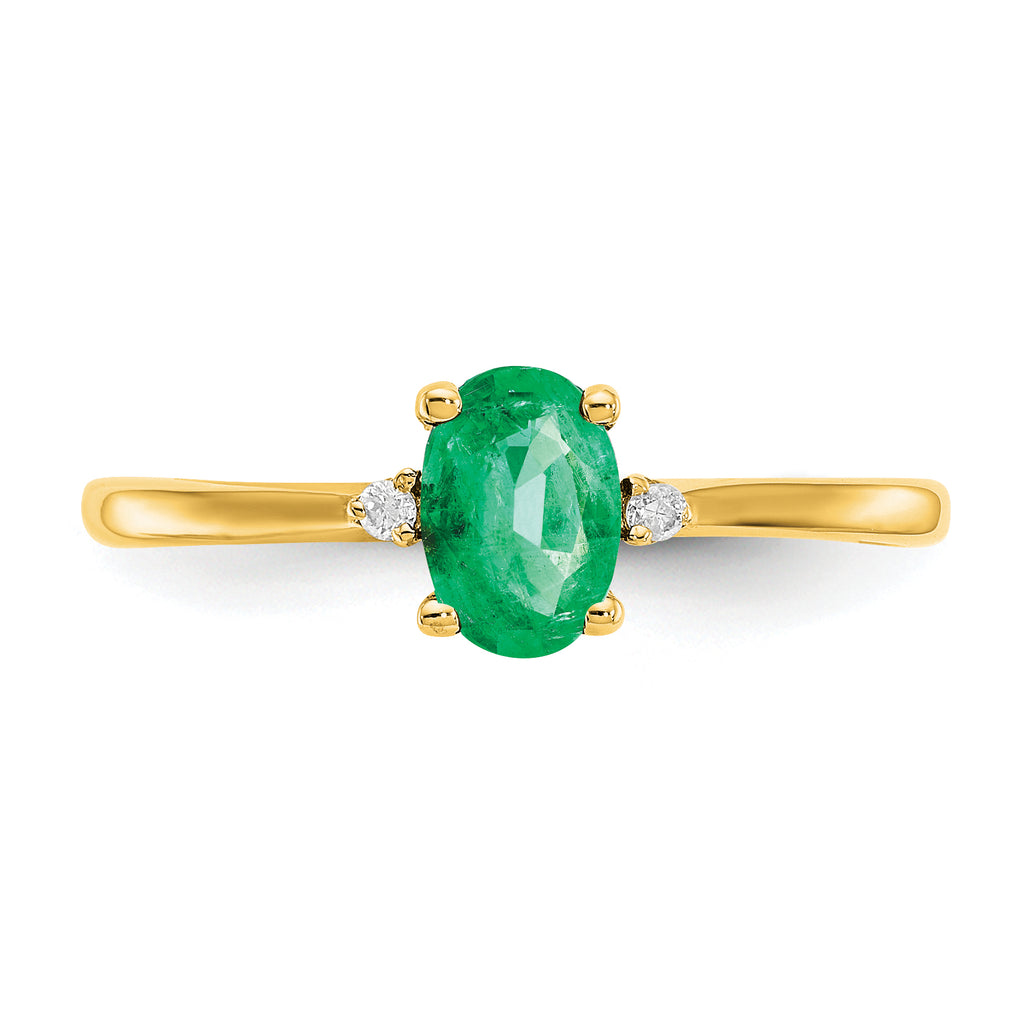 Oval Emerald & Diamond Birthstone Ring in 14K Yellow Gold