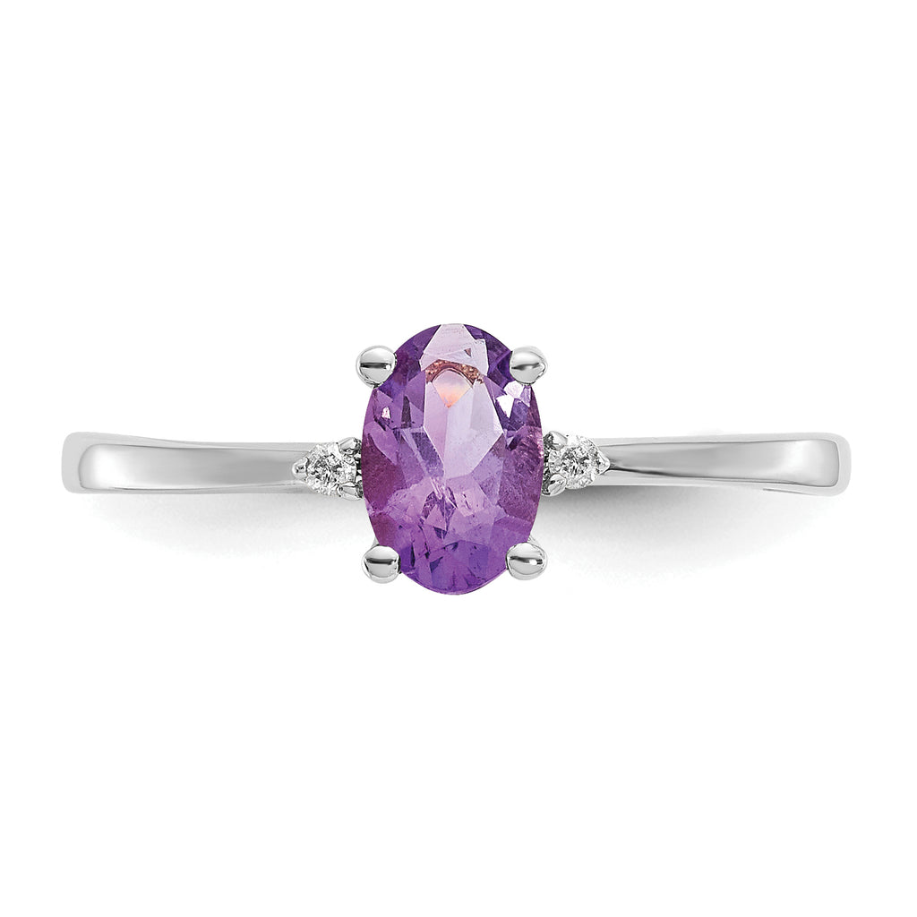 14k White Gold Diamond & Amethyst Birthstone Ring