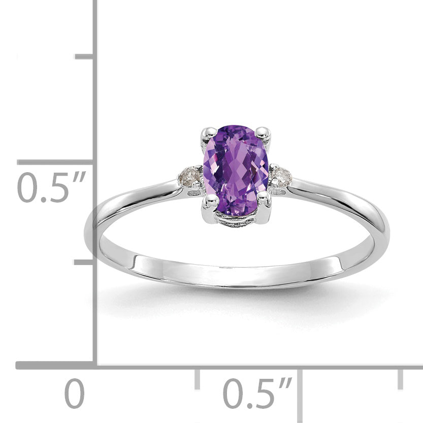 14k White Gold Diamond & Amethyst Birthstone Ring