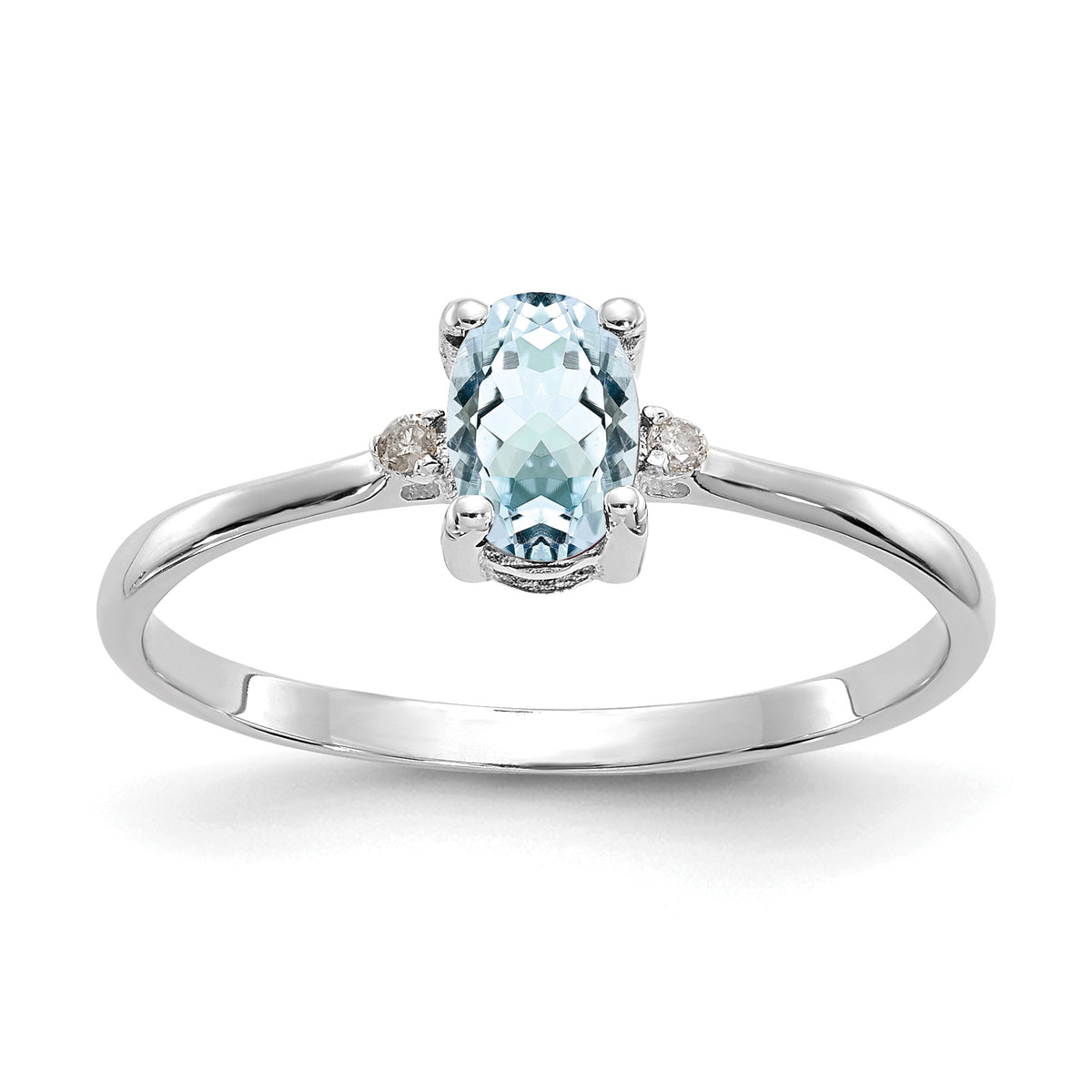 14k White Gold Diamond & Aquamarine Birthstone Ring