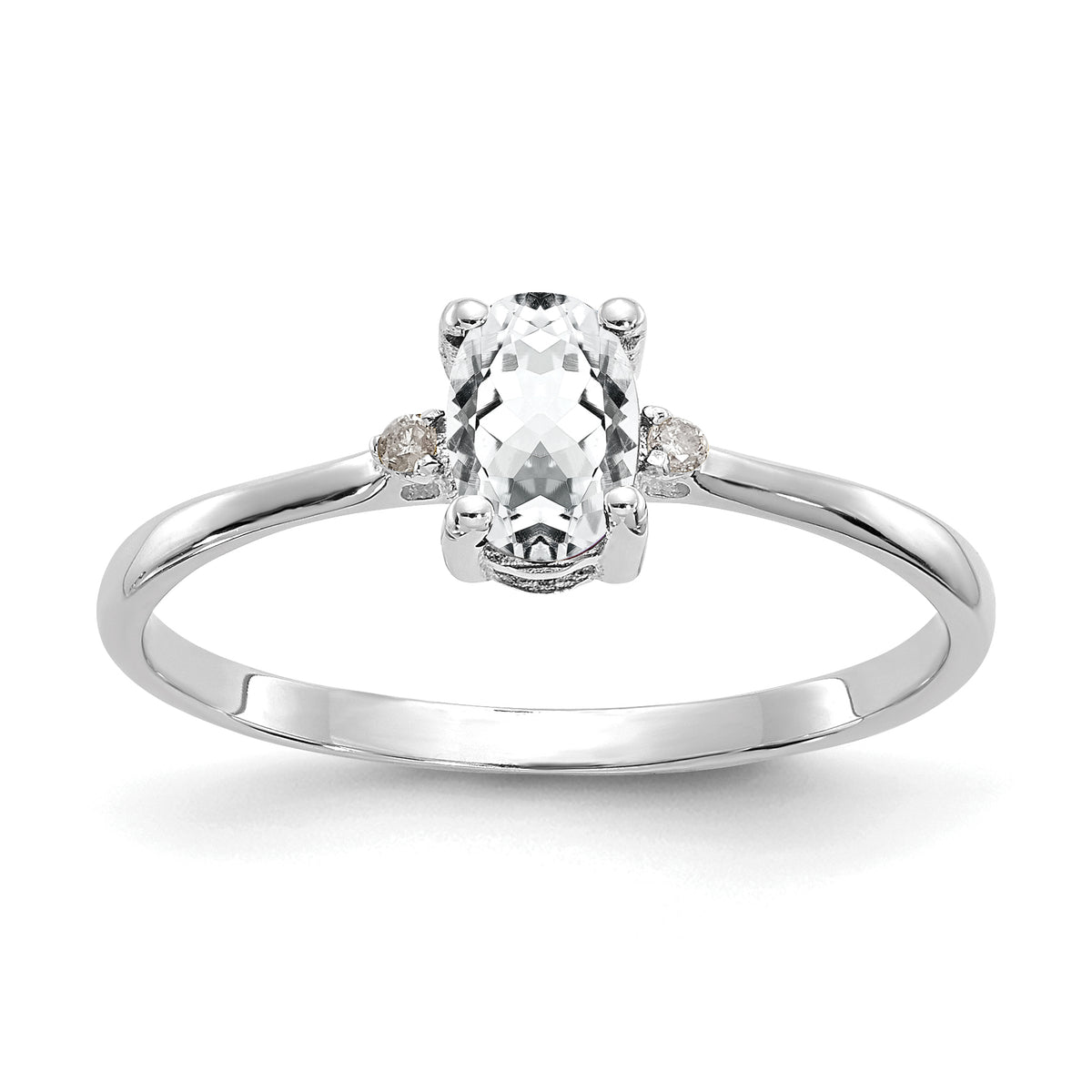 14k White Gold Diamond & White Topaz Birthstone Ring