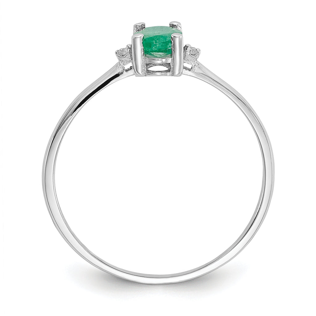 Oval Emerald & Diamond Birthstone Ring in 14K White Gold