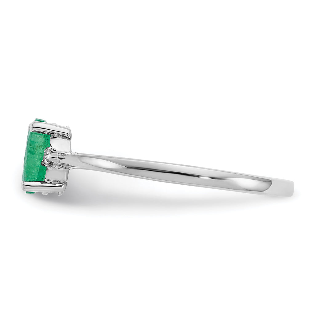 Oval Emerald & Diamond Birthstone Ring in 14K White Gold