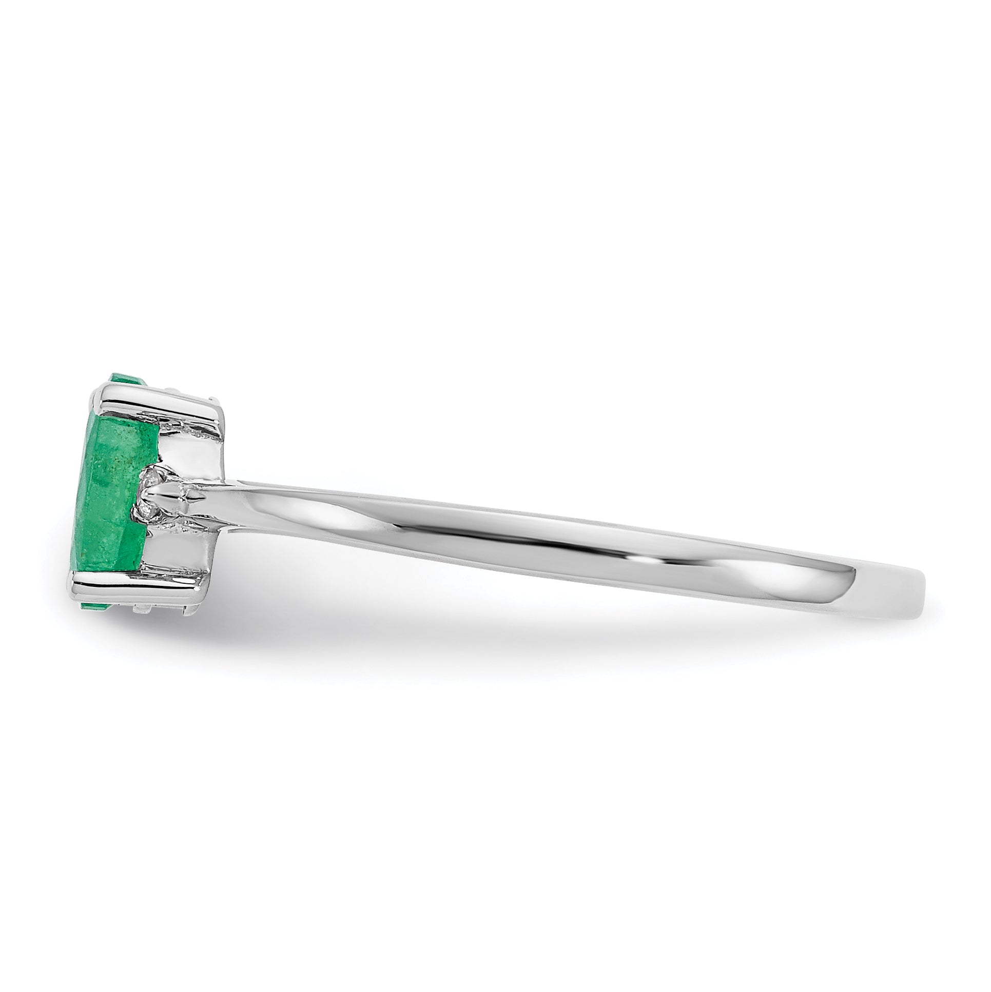 Oval Emerald & Diamond Birthstone Ring in 14K White Gold