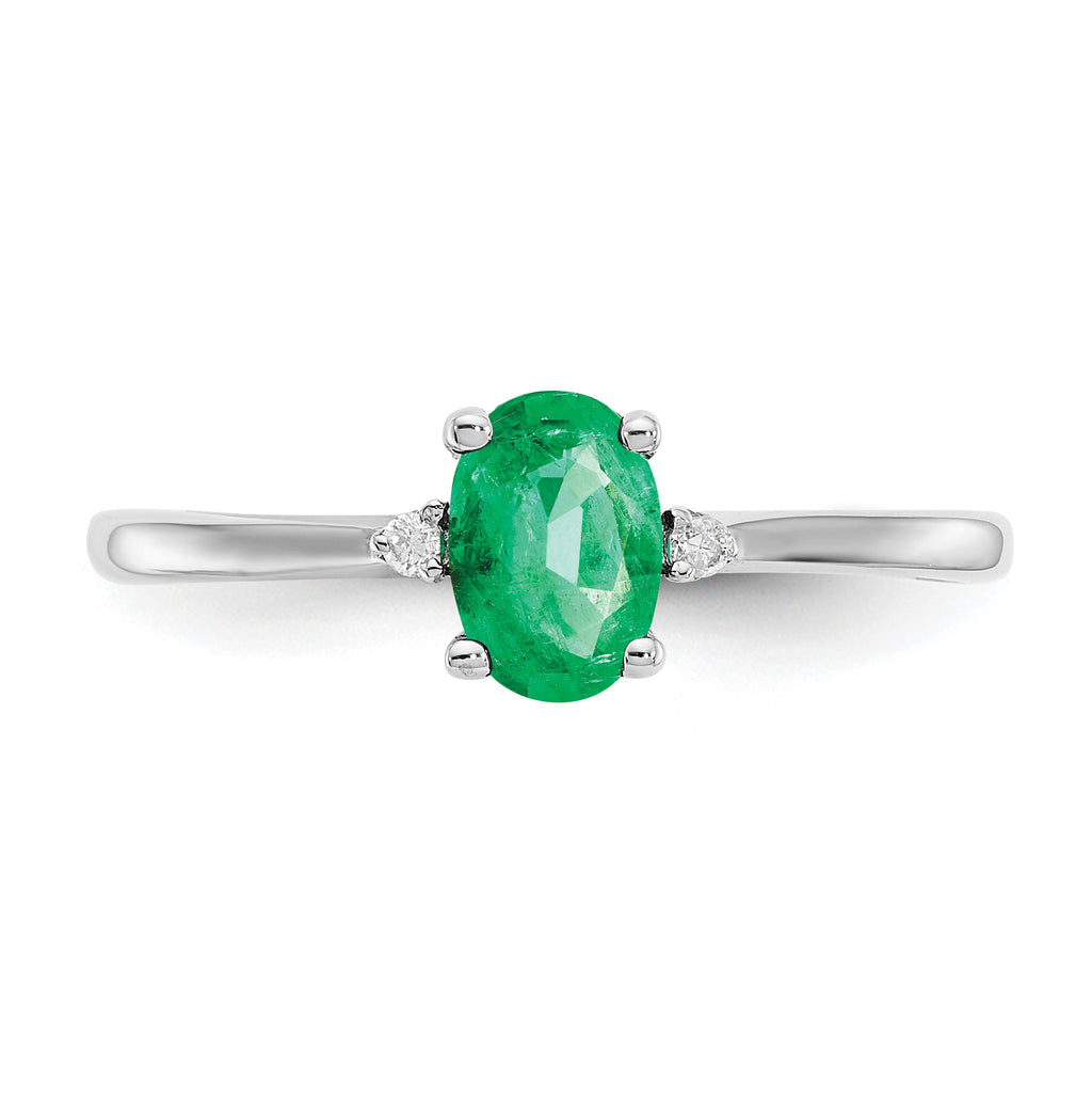 Oval Emerald & Diamond Birthstone Ring in 14K White Gold
