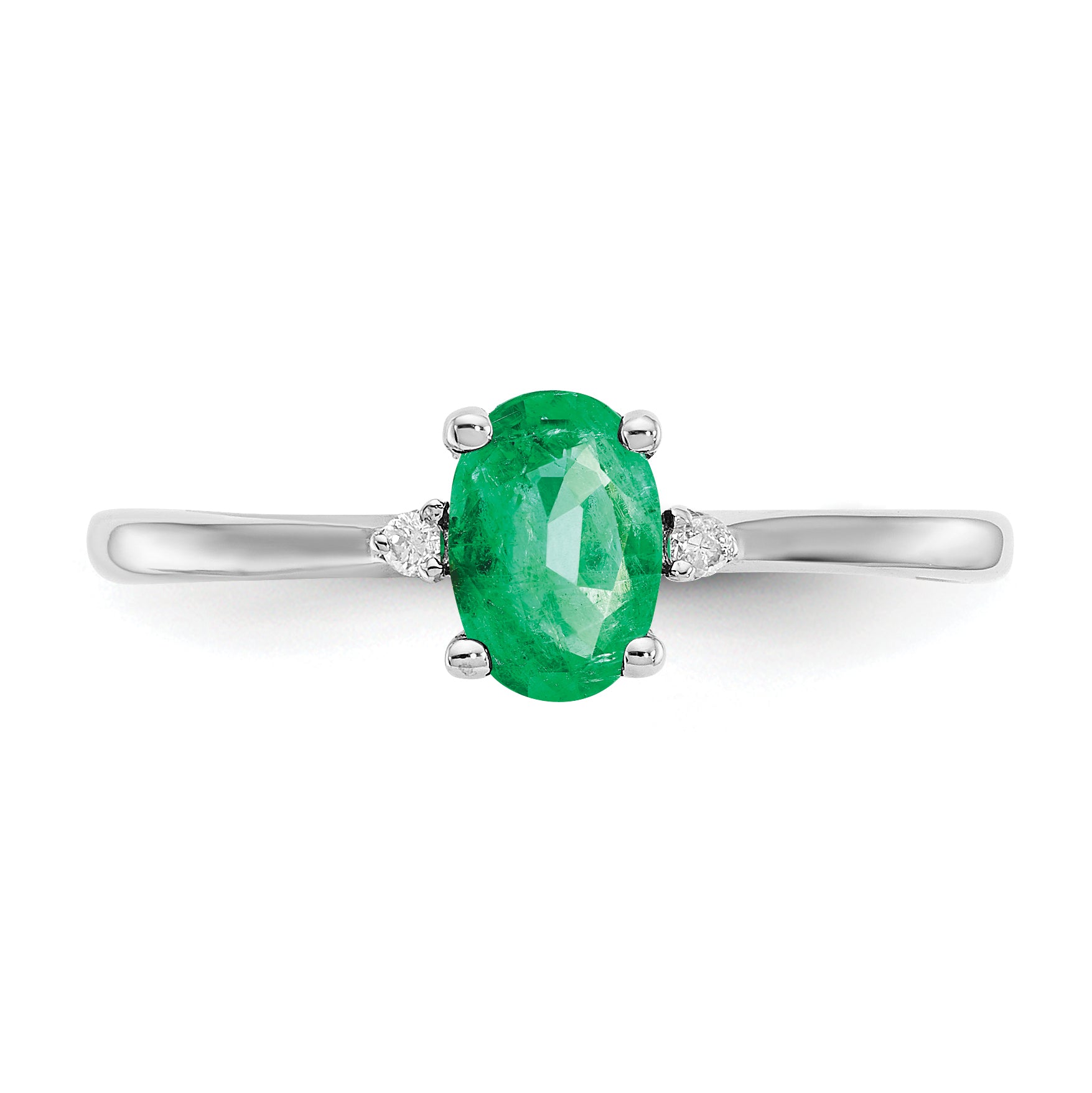 Oval Emerald & Diamond Birthstone Ring in 14K White Gold