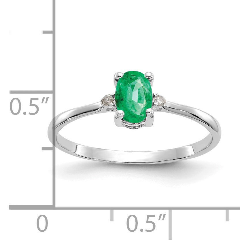 Oval Emerald & Diamond Birthstone Ring in 14K White Gold