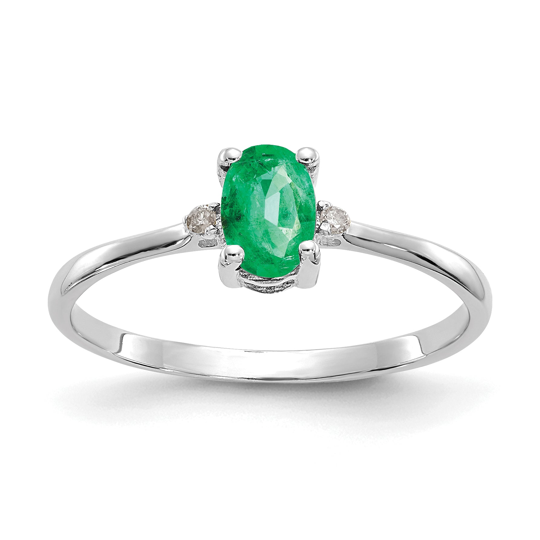 14k White Gold Diamond & Emerald Birthstone Ring Main image