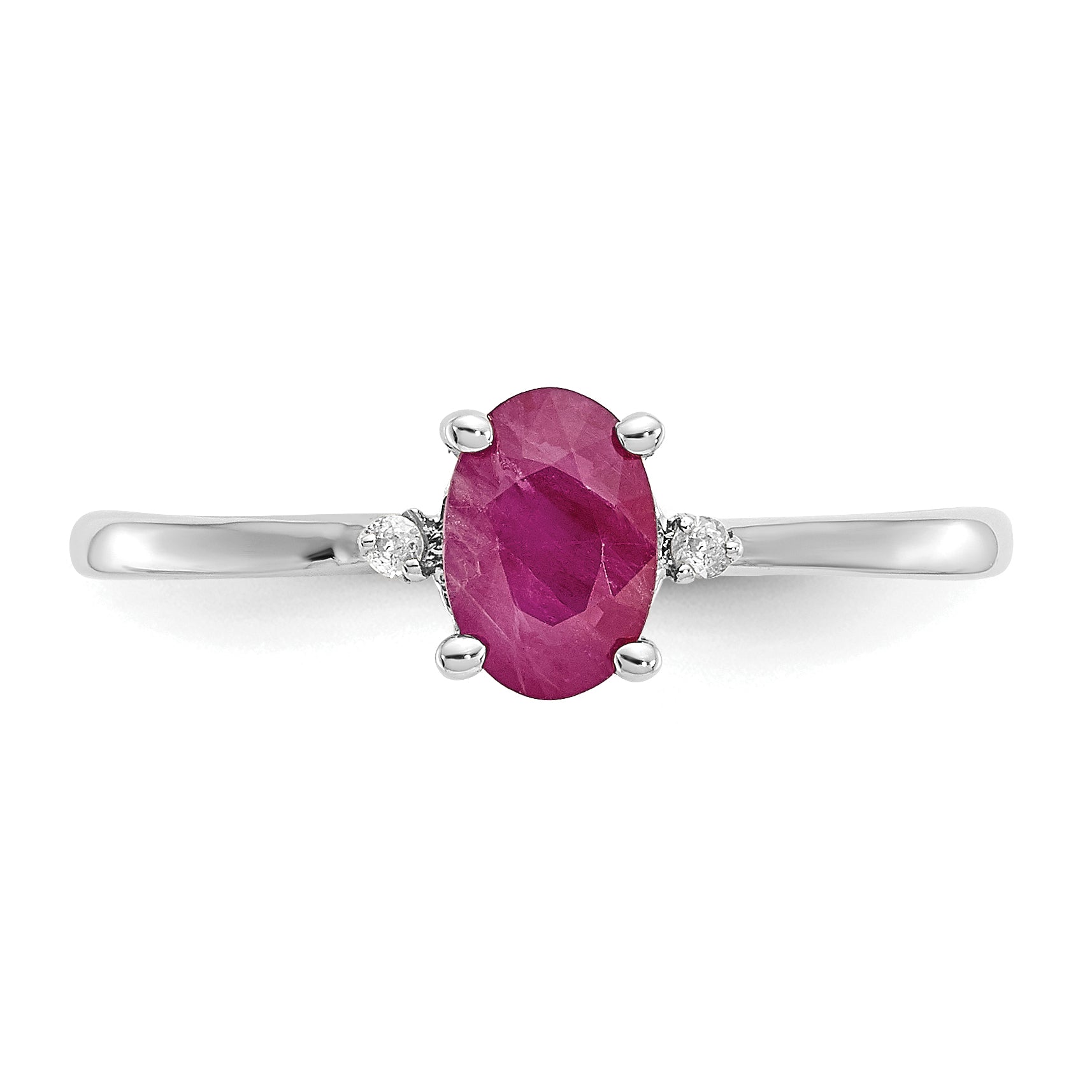 14k White Gold Diamond & Ruby Birthstone Ring