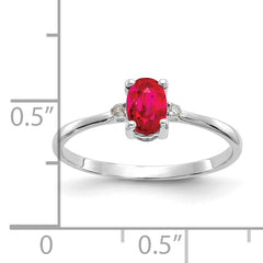 14k White Gold Diamond & Ruby Birthstone Ring