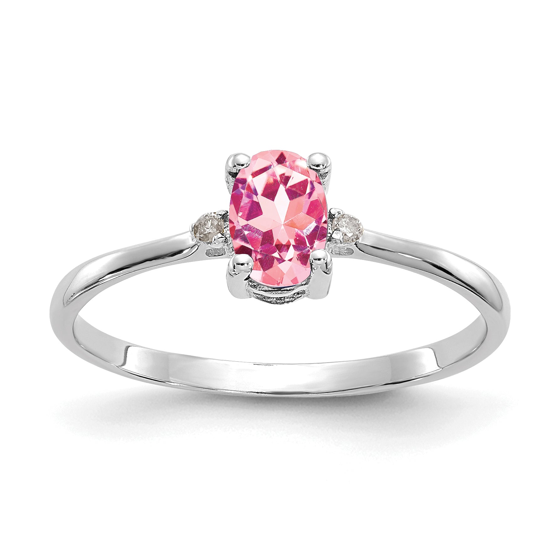 14k White Gold Diamond & Pink Tourmaline Birthstone Ring Main image