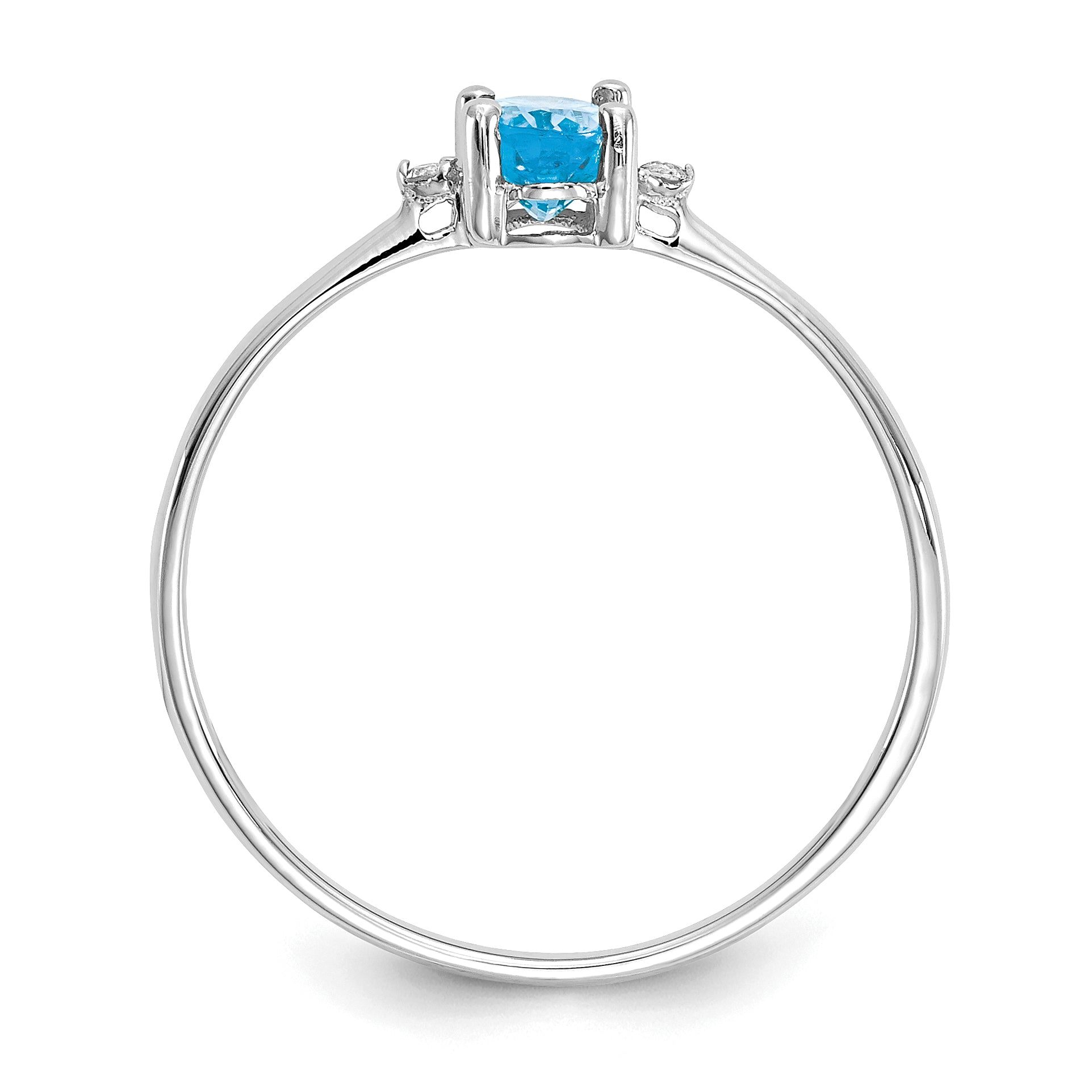 14k White Gold Diamond & Blue Topaz Birthstone Ring
