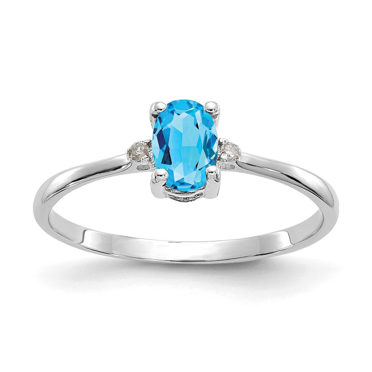 14k White Gold Diamond & Blue Topaz Birthstone Ring