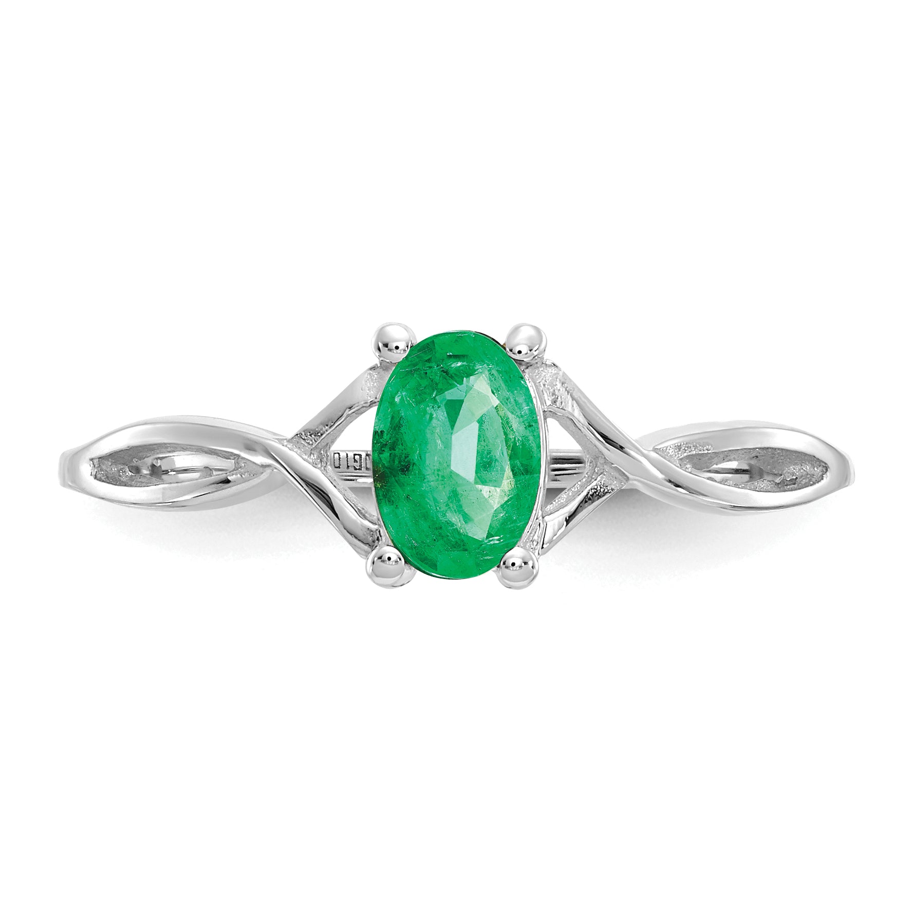 14k White Gold Emerald Birthstone Ring - 7