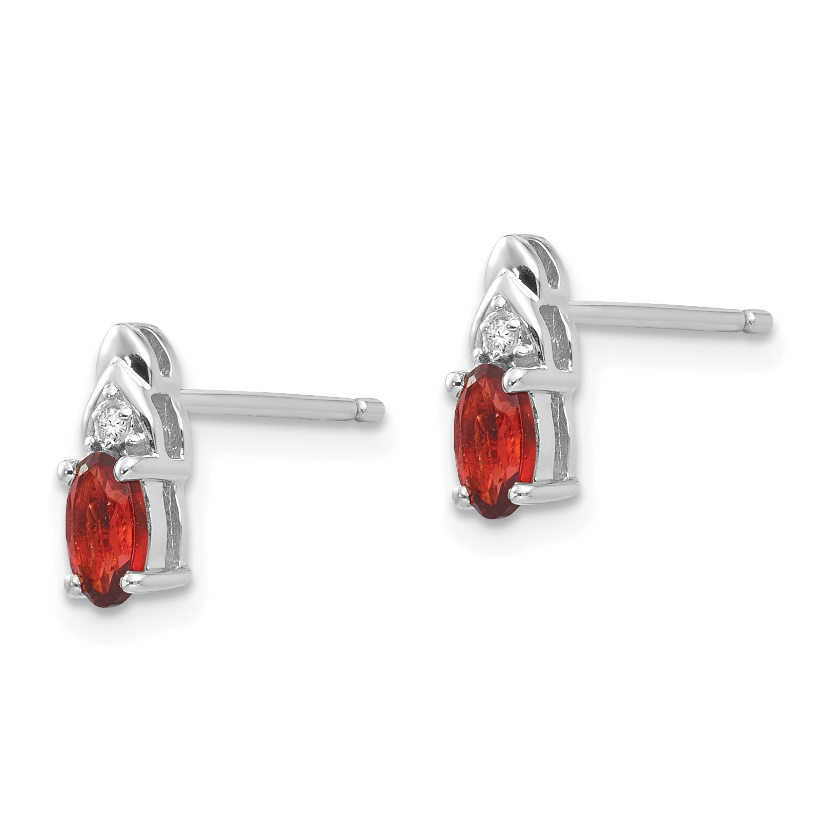 14k White Gold Garnet and Diamond Post Earrings Secondary image