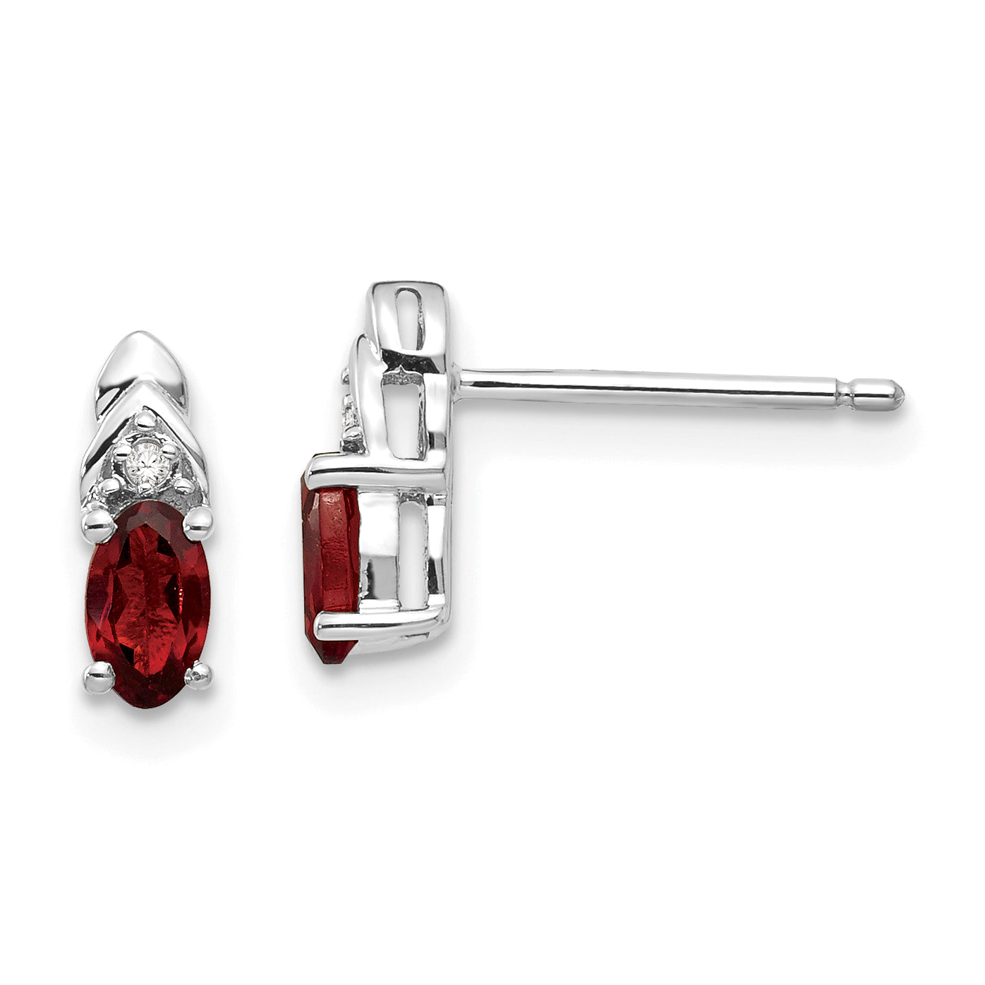 14k White Gold Garnet and Diamond Post Earrings Main image