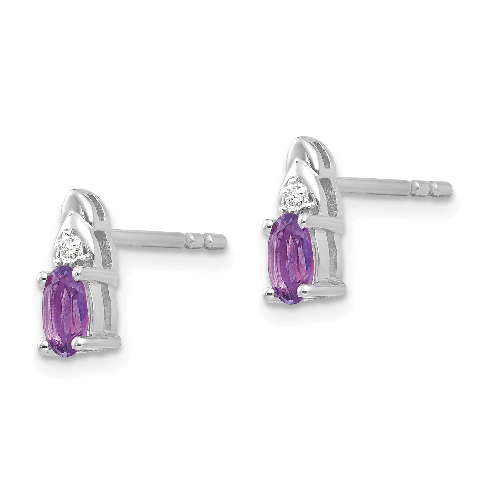 14k White Gold Amethyst and Diamond Post Earrings Secondary image