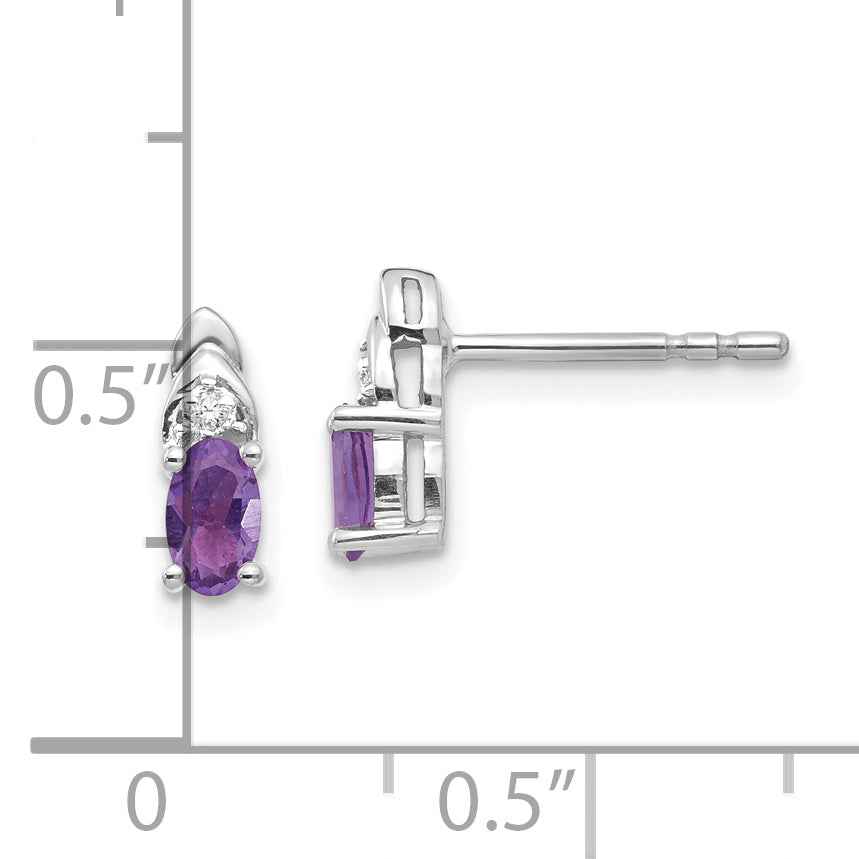 14k White Gold Amethyst and Diamond Post Earrings