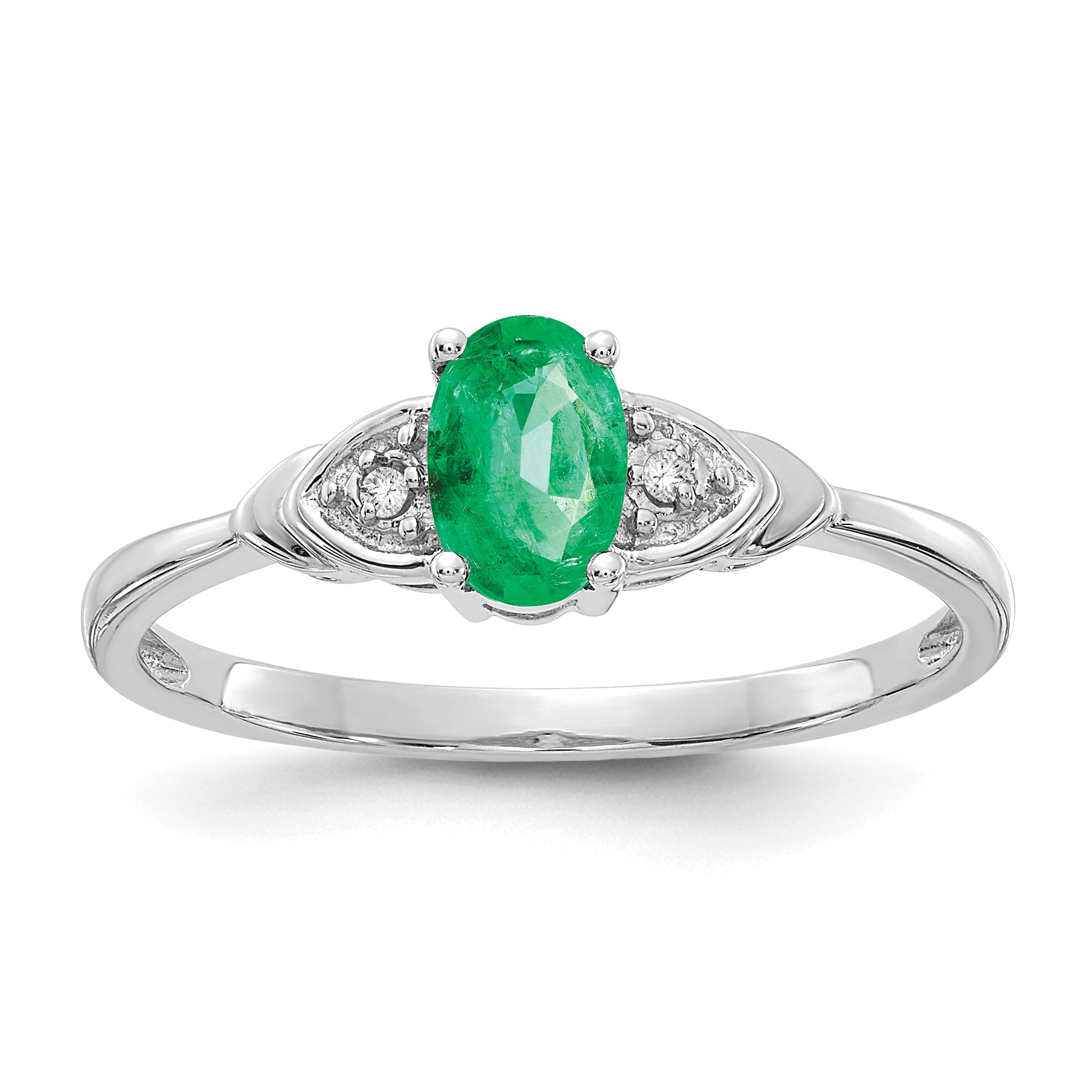 14k White Gold Emerald and Diamond Ring Main image