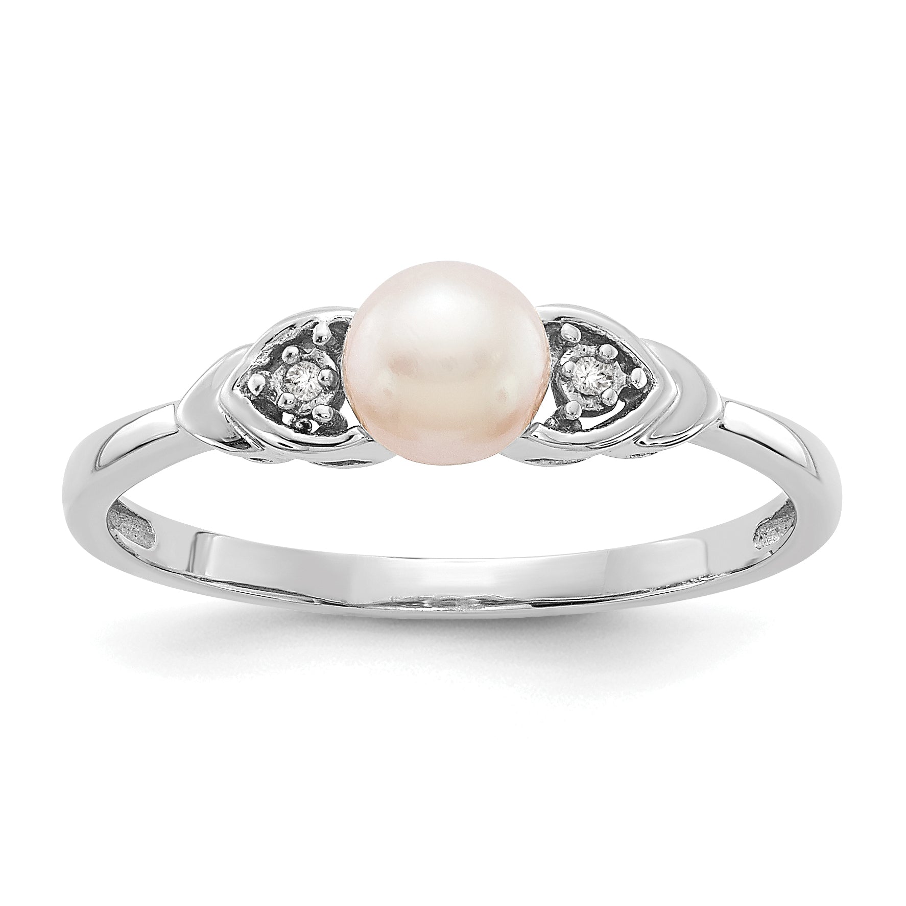 14k White Gold Fresh Water Cultured Pearl and Diamond Ring Main image